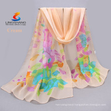 Lingshang wholesale new design fashion style girl dress digital printing silk scarf